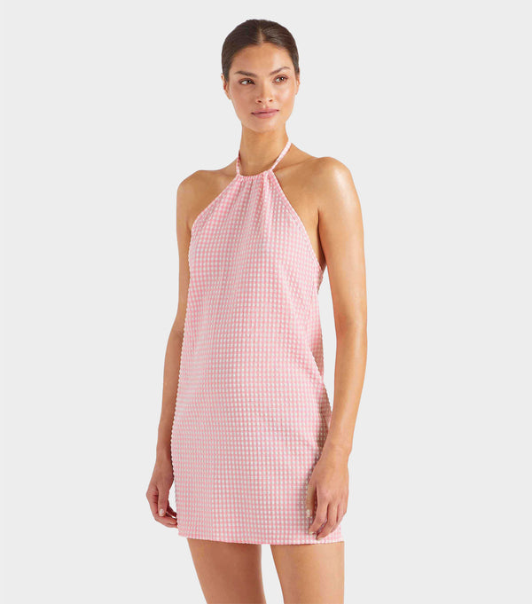 Hunza G Gingham Seersucker Mini Dress Milkshake Gingham