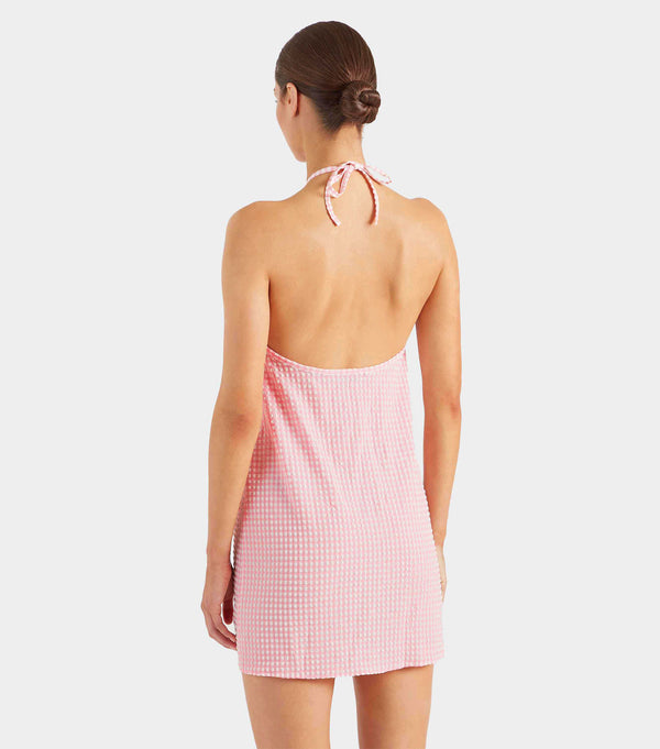 Hunza G Gingham Seersucker Mini Dress Milkshake Gingham