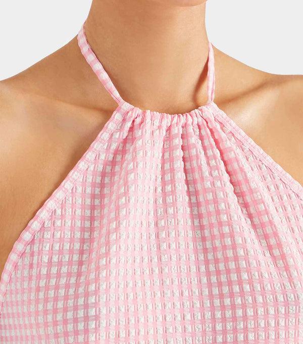 Hunza G Gingham Seersucker Mini Dress Milkshake Gingham