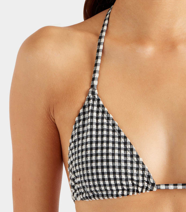 Hunza G Gingham Seersucker Sabrina Bikini Black Gingham