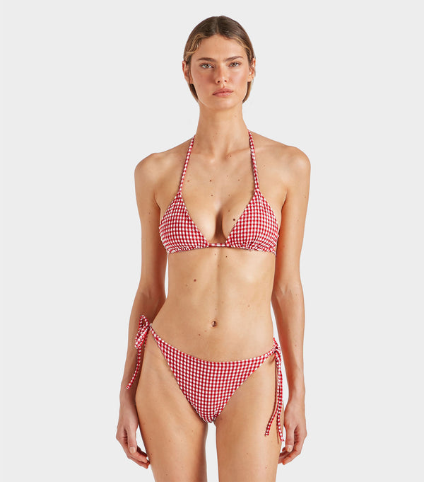 Hunza G Gingham Seersucker Sabrina Bikini Red Gingham
