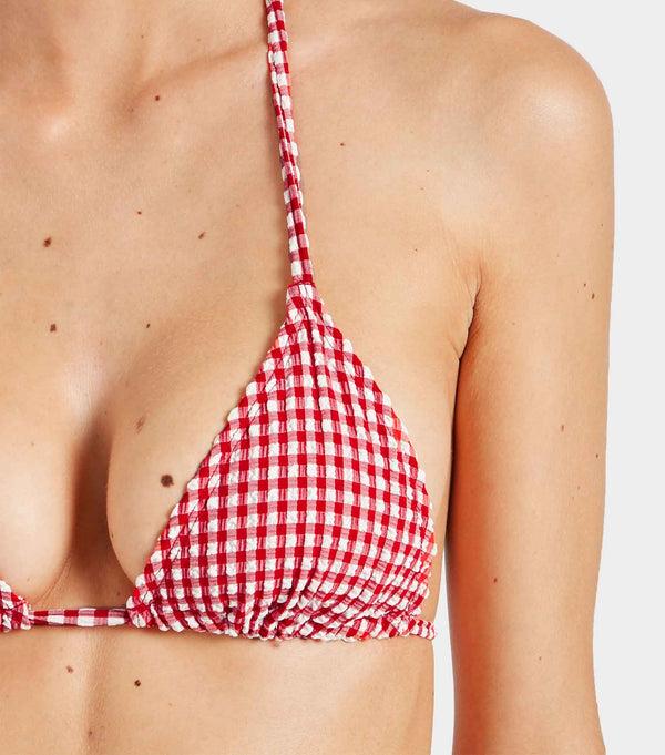 Hunza G Gingham Seersucker Sabrina Bikini Red Gingham