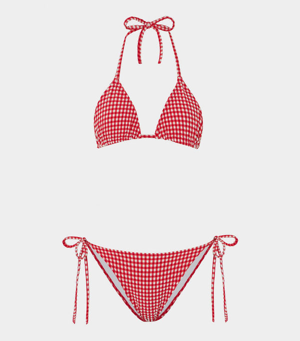 hunza g Gingham Seersucker Sabrina Bikini Red Gingham
