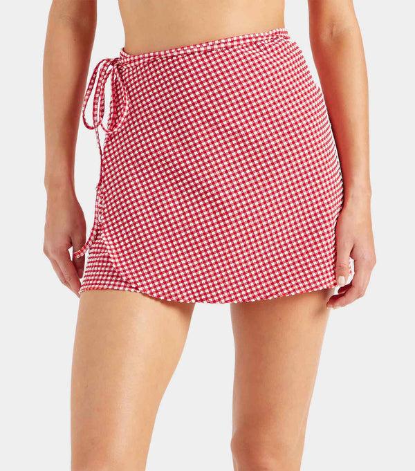 Hunza G Gingham Seersucker Short Sarong Red Gingham