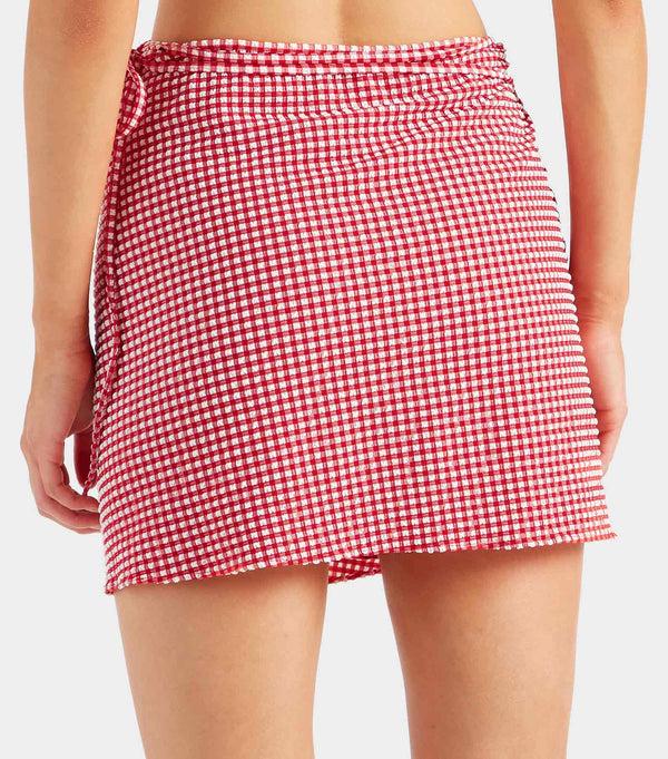 Hunza G Gingham Seersucker Short Sarong Red Gingham