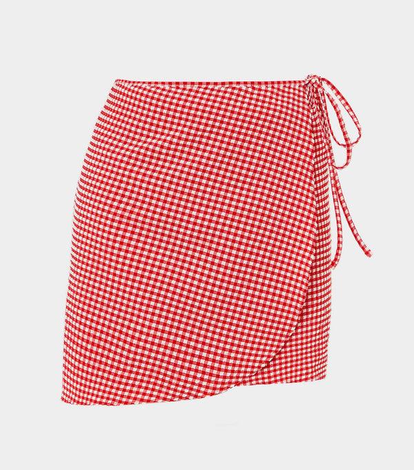 hunza g Gingham Seersucker Short Sarong Red Gingham