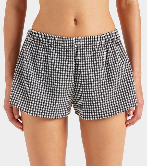 Hunza G Gingham Seersucker Swim Shorts Black Gingham