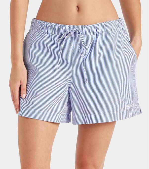 Hunza G Embroidered Cotton Shorts Blue Stripe