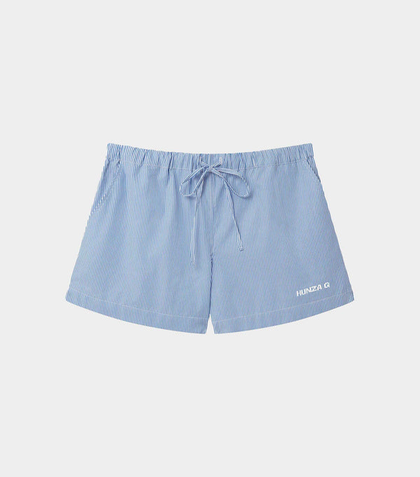 hunza g Embroidered Cotton Shorts Blue Stripe