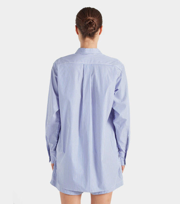 Hunza G Embroidered Oversized Shirt Blue Stripe
