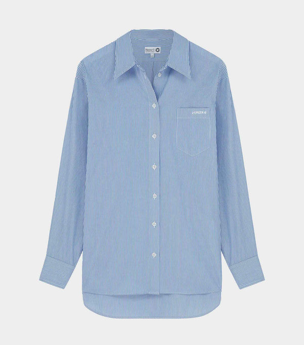 hunza g Embroidered Oversized Shirt Blue Stripe