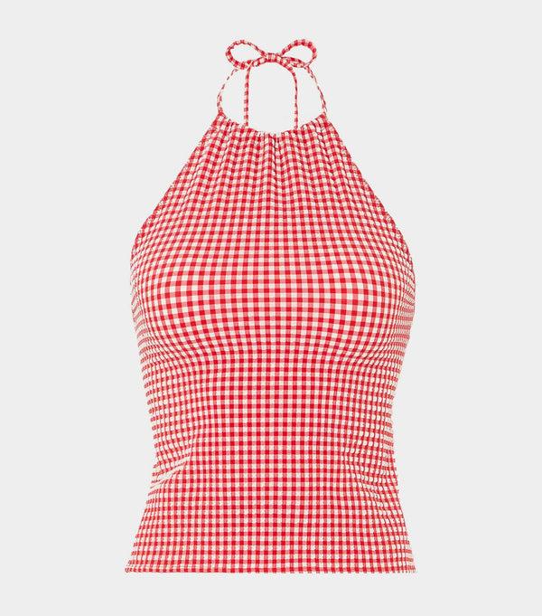 hunza g Gingham Seersucker Halter Top Red Gingham