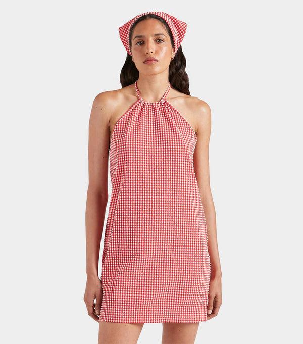 Hunza G Gingham Seersucker Mini Dress Red Gingham