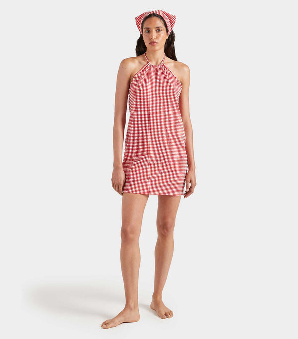 Hunza G Gingham Seersucker Mini Dress Red Gingham