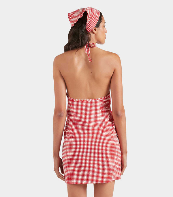 Hunza G Gingham Seersucker Mini Dress Red Gingham