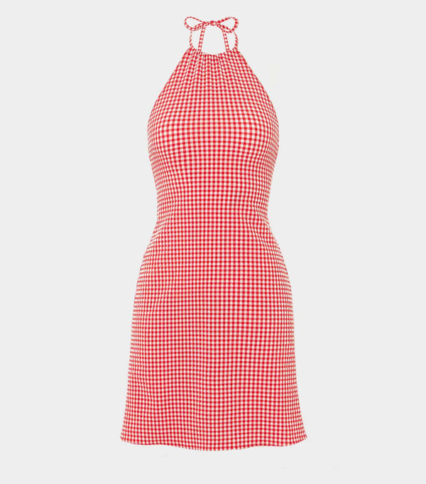 hunza g Gingham Seersucker Mini Dress Red Gingham