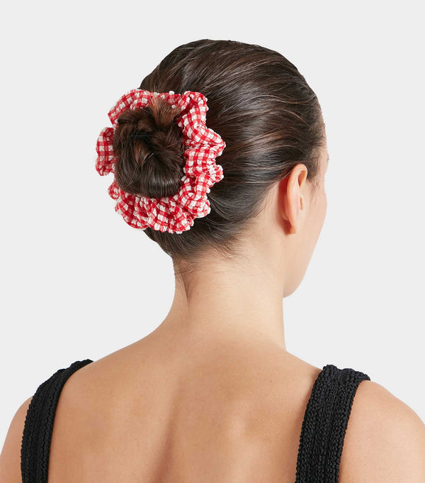 Hunza G Gingham Seersucker Scrunchie Red Gingham