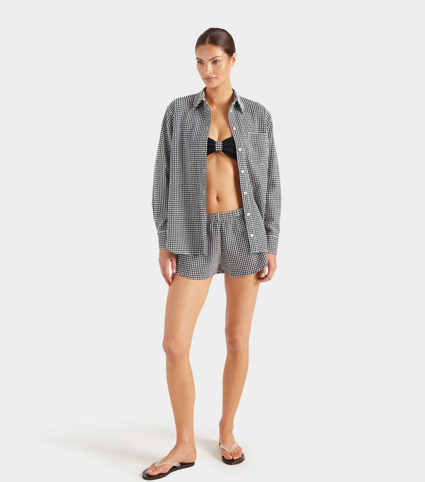 Hunza G Gingham Seersucker Shirt Black Gingham