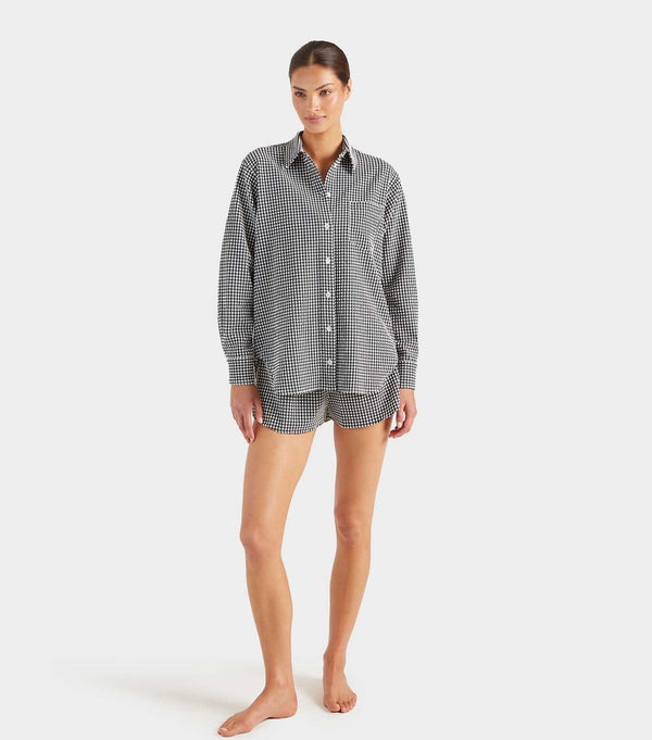 Hunza G Gingham Seersucker Shirt Black Gingham