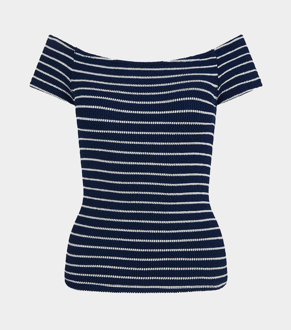 hunza g Grace Top Navy/White Stripe