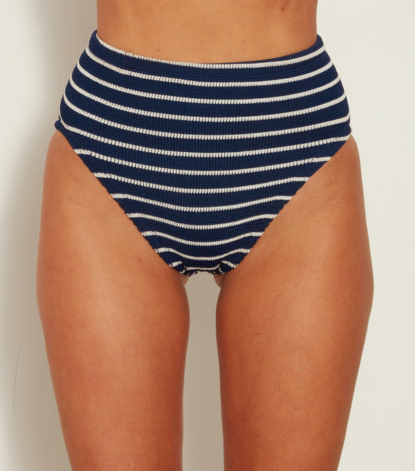 hunza g High Waist Bikini Bottom Navy/White Stripe