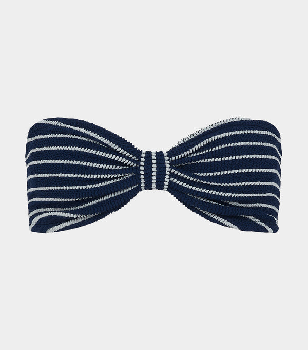 hunza g Jean Bikini Top Navy/White Stripe