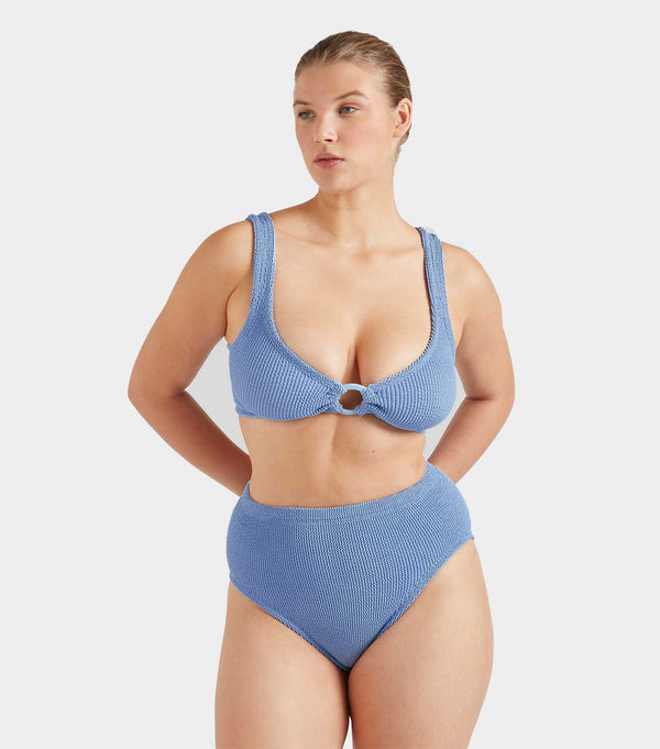 Hunza G Nadine Bikini With Tonal Hoops Cornflower