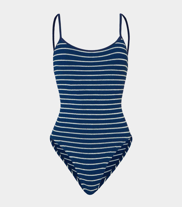 hunza g Pamela Swim Navy/White Stripe