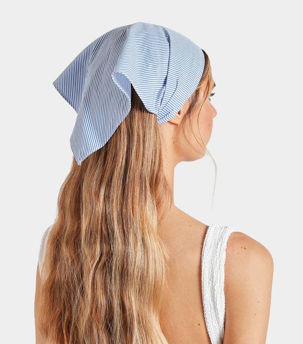 Hunza G Sofia Cotton Headscarf Blue Stripe