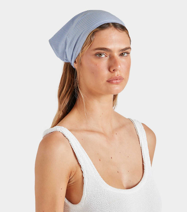 hunza g Sofia Cotton Headscarf Blue Stripe