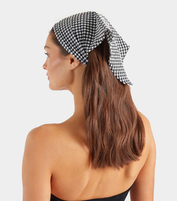 Hunza G Sofia Gingham Headscarf Black Gingham