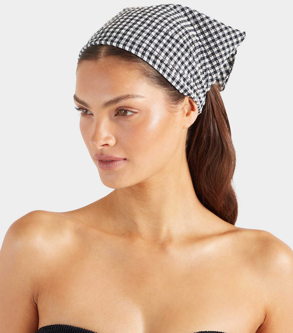 hunza g Sofia Gingham Headscarf Black Gingham