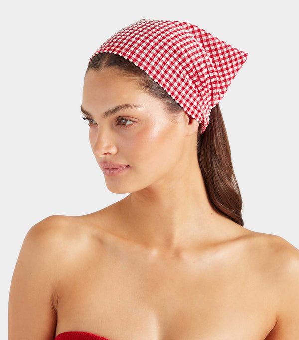 Hunza G Sofia Gingham Headscarf Red Gingham