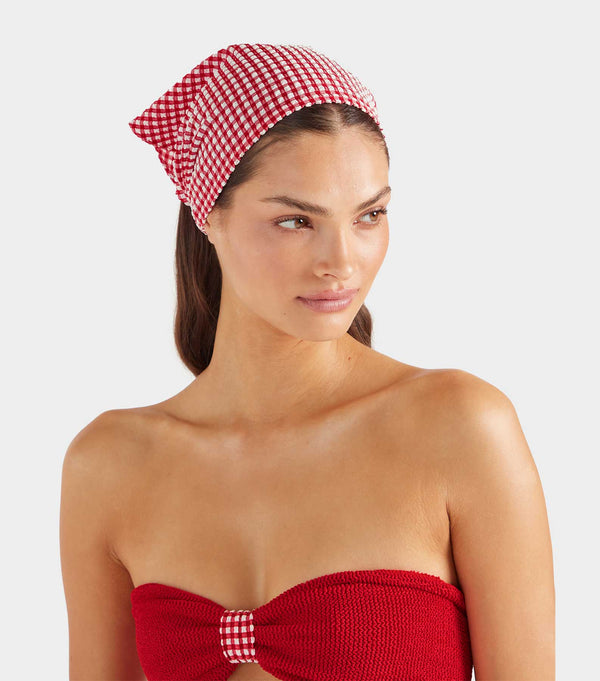 Hunza G Sofia Gingham Headscarf Red Gingham