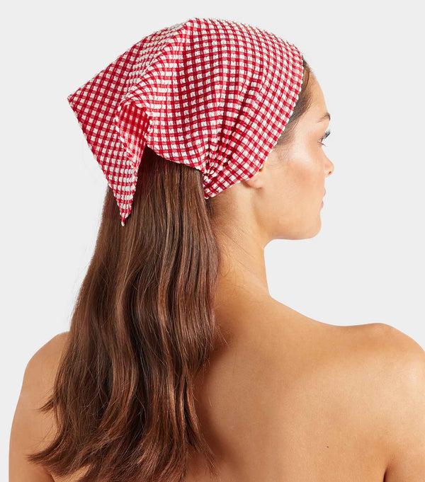 hunza g Sofia Gingham Headscarf Red Gingham