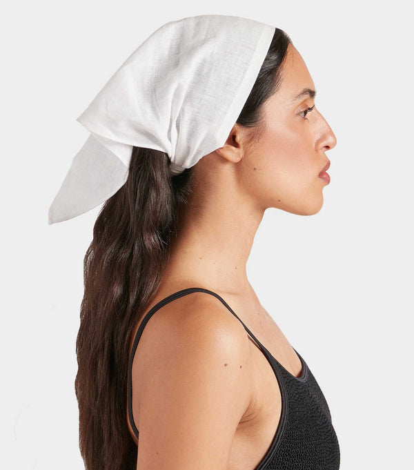 Hunza G Sofia Linen Headscarf White