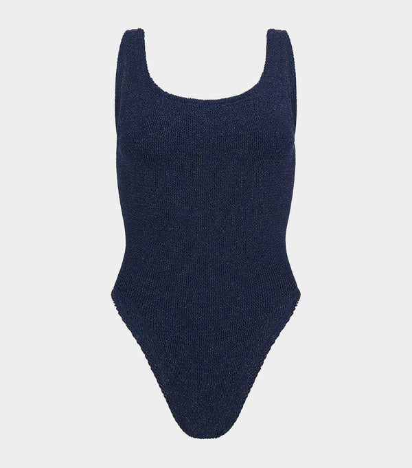 hunza g Square Neck Swim Lurex Navy/Silver