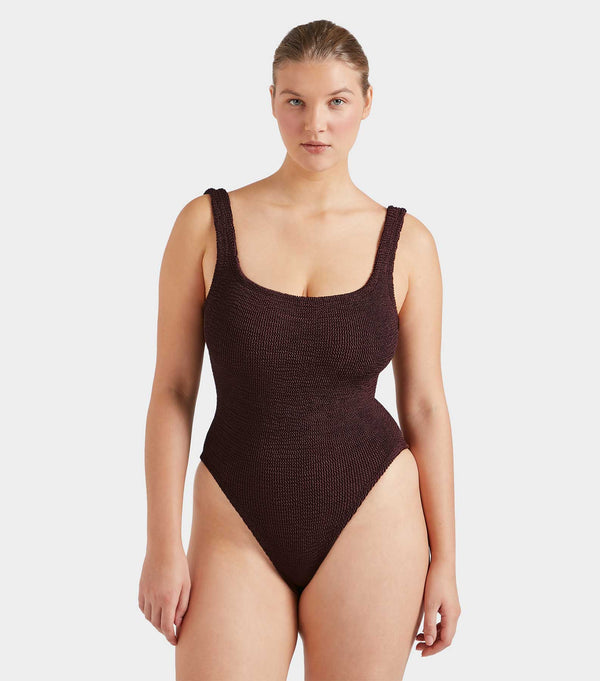 Hunza G Square Neck Swim Metallic Chocolate