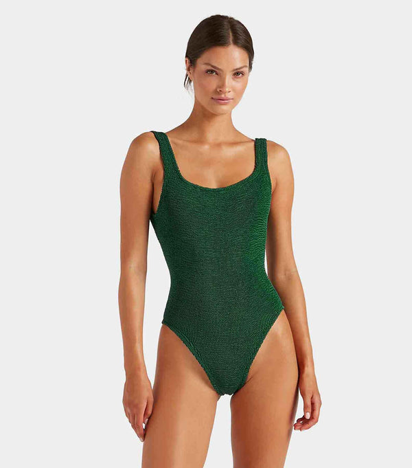 Hunza G Square Neck Swim Metallic Forest Green