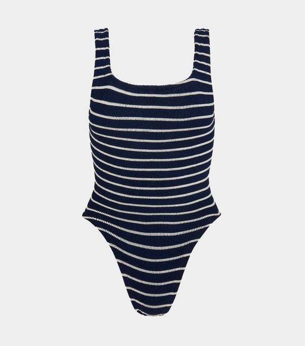 hunza g Square Neck Swim Navy/White Stripe