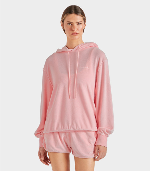 Hunza G Terry Towelling Hoodie Pink
