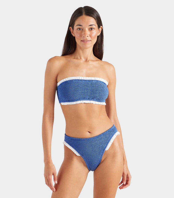 Hunza G Tracey Frill Bikini Metallic Denim