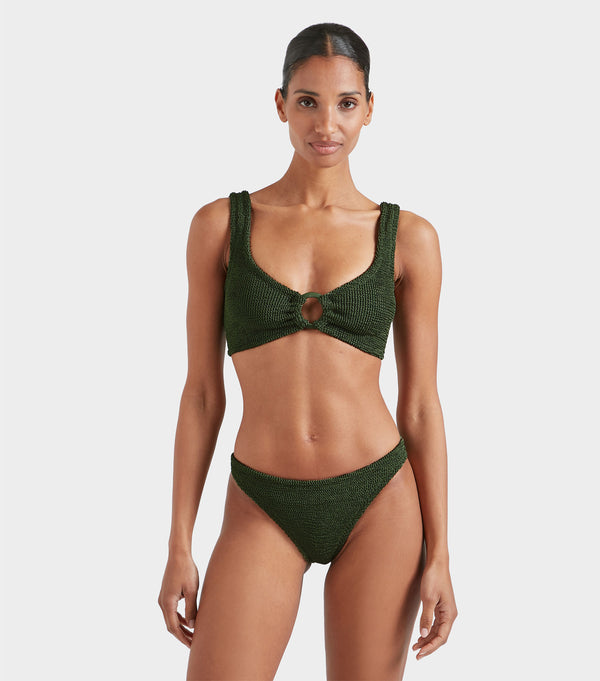 Hunza G Julia Bikini With Tonal Hoops Metallic Khaki