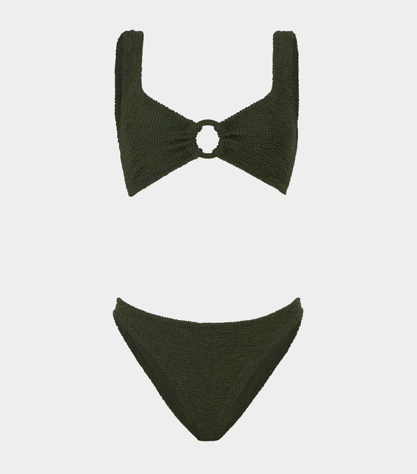 hunza g Julia Bikini With Tonal Hoops Metallic Khaki