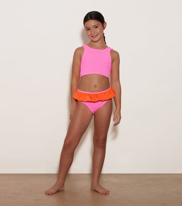 Hunza G Kids Duo Olive Bikini (Ages 7 To 12) Bubblegum/Orange