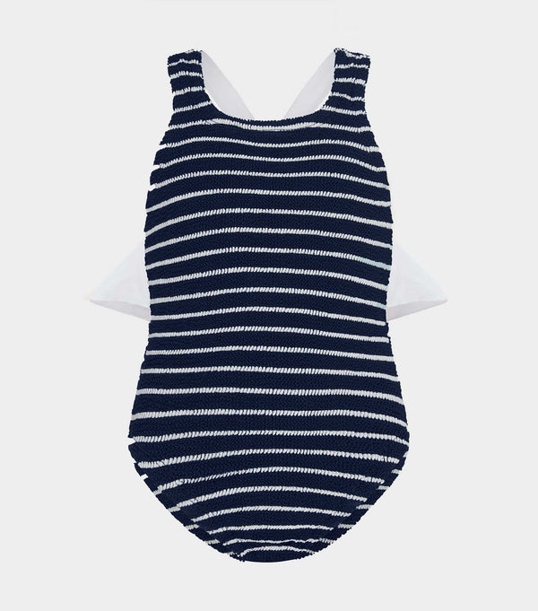 Hunza G Kids Lara Swim (Ages 7 To 12) Navy/White Stripe