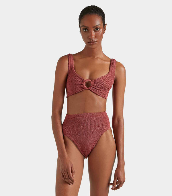 Hunza G Nadine Bikini With Tonal Hoops Metallic Rosewood