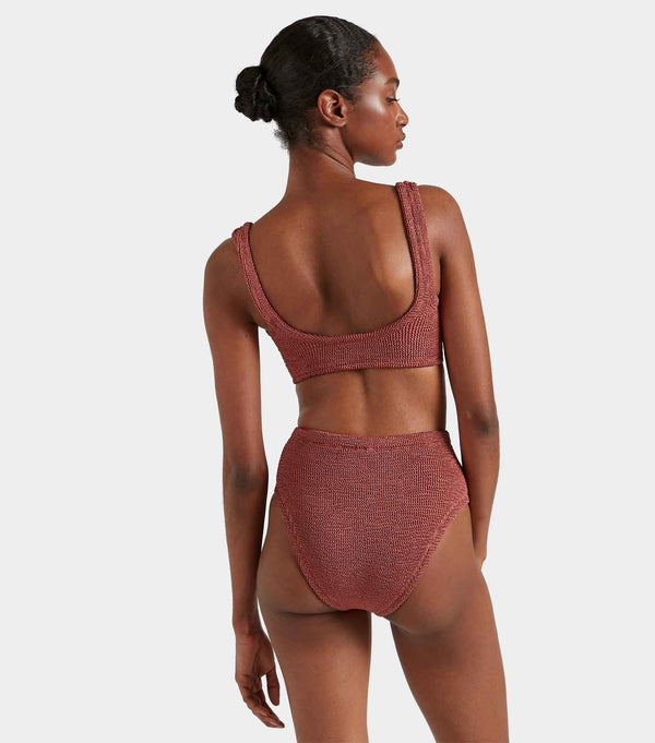 Hunza G Nadine Bikini With Tonal Hoops Metallic Rosewood