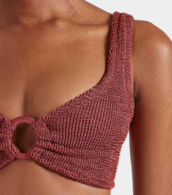 Hunza G Nadine Bikini With Tonal Hoops Metallic Rosewood