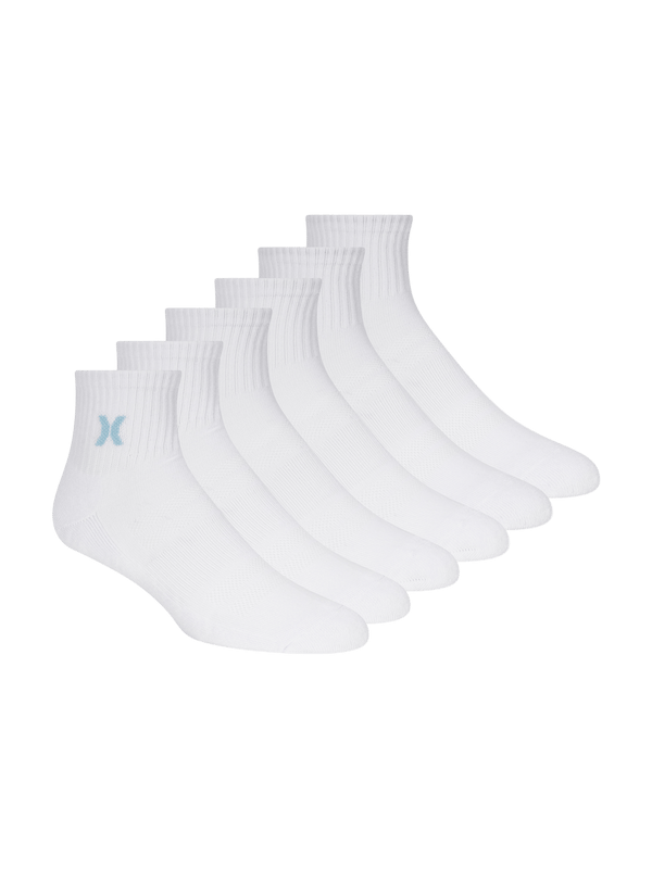 hurley 1/2 Terry Quarter Crew Sock (6 Pack) White/Multi